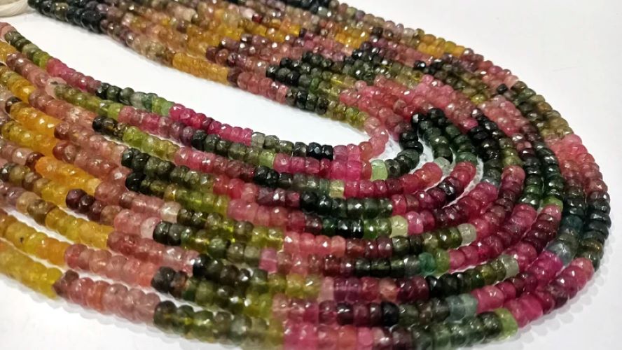 Natural Multi Tourmaline Rondelle Faceted Beads Sold per Strand 7 Inches Long