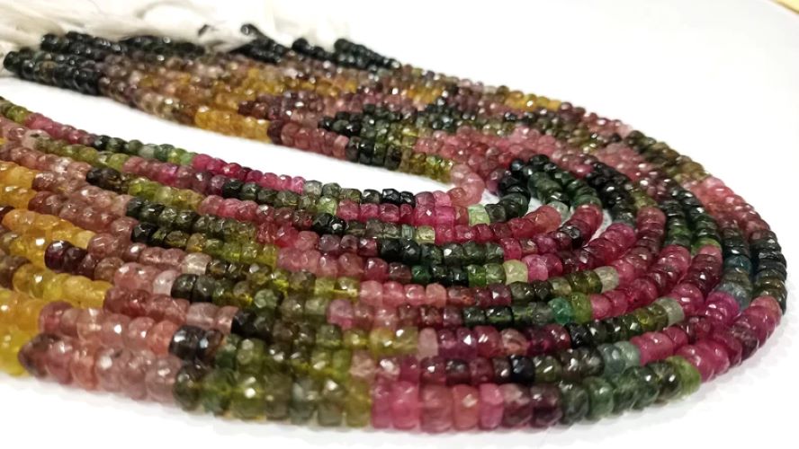 Natural Multi Tourmaline Rondelle Faceted Beads Sold per Strand 7 Inches Long