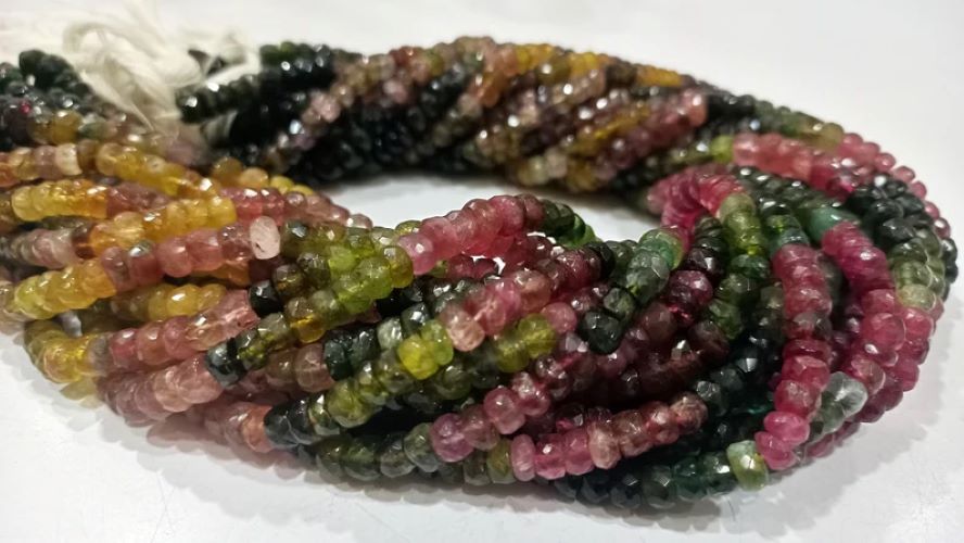Natural Multi Tourmaline Rondelle Faceted Beads Sold per Strand 7 Inches Long