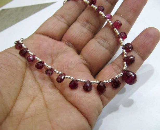 Natural Pink Tourmaline Briolette Faceted Pear Shape 4X6mm to 9X12mm Size Beaded Necklace 16 Inches Long