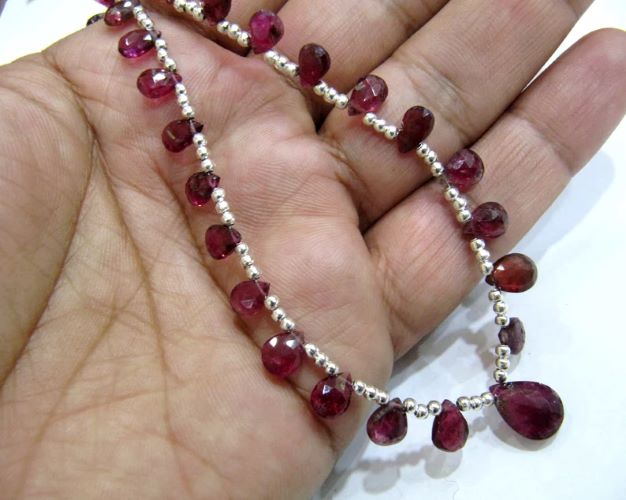 Natural Pink Tourmaline Briolette Faceted Pear Shape 4X6mm to 9X12mm Size Beaded Necklace 16 Inches Long