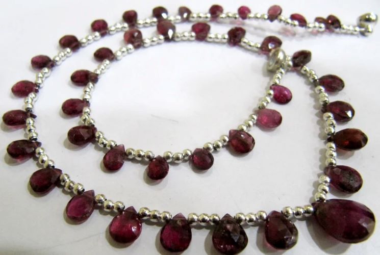 Natural Pink Tourmaline Briolette Faceted Pear Shape 4X6mm to 9X12mm Size Beaded Necklace 16 Inches Long