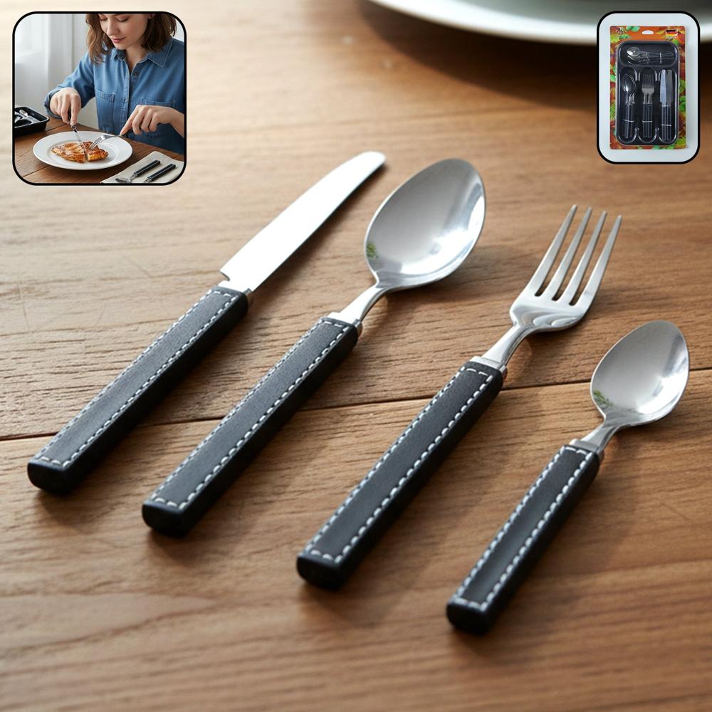 Premium Stainless Steel Kitchen Plastic Handle Cutlery Set With Tray (24 Pc Set) - Color: Mix