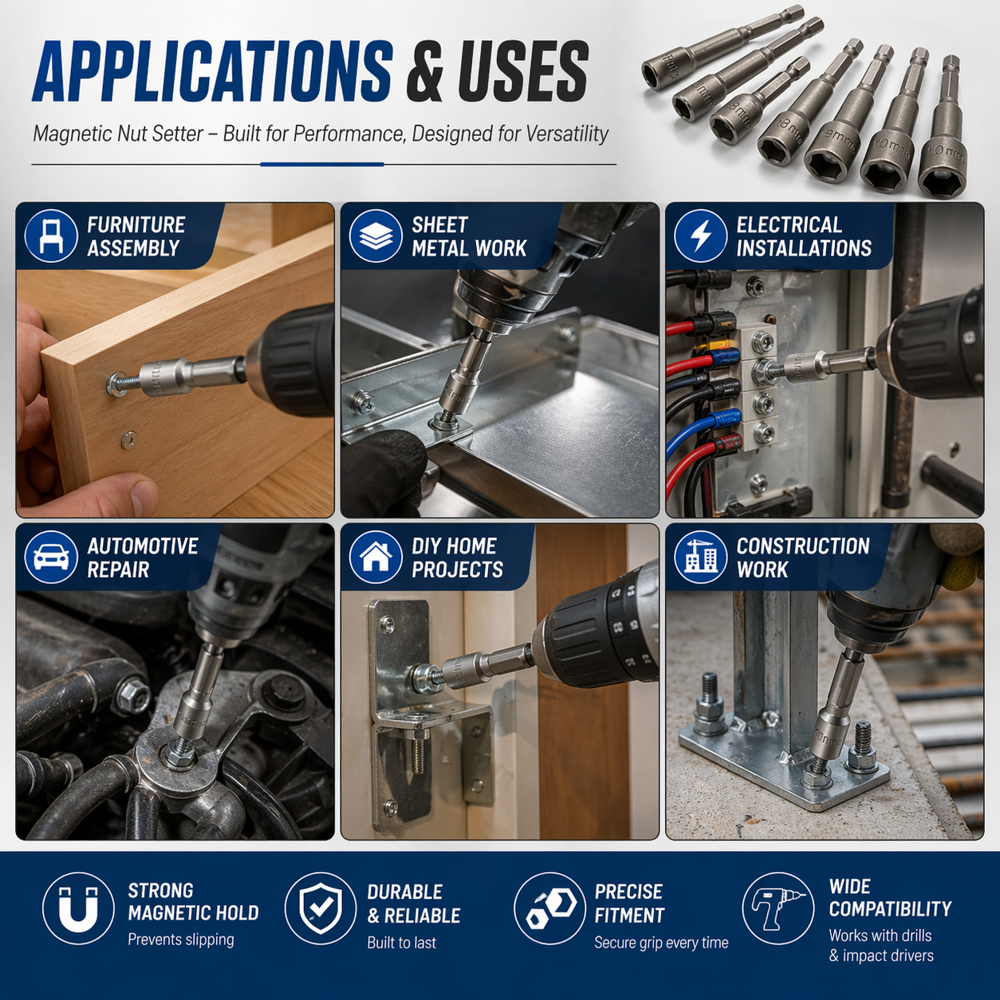 SDY-96008 Magnetic Nut Setter Set, Heat-Treated Steel, Compatible with Impact Drivers and Drill Drivers