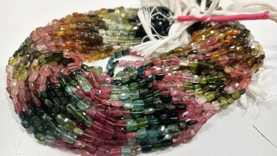 Natural Multi Tourmaline Chiclets Shape Faceted 4-5mm Beads Sold per Strand of 13 Inches Long