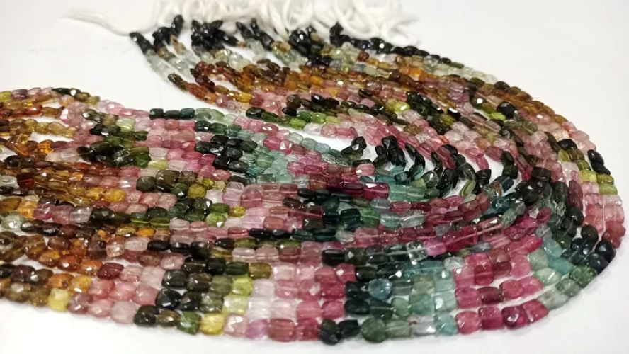 Natural Multi Tourmaline Chiclets Shape Faceted 4-5mm Beads Sold per Strand of 13 Inches Long