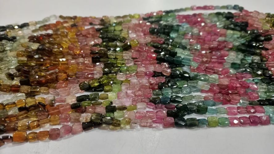 Natural Multi Tourmaline Chiclets Shape Faceted 4-5mm Beads Sold per Strand of 13 Inches Long
