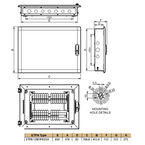 Legrand Ekinox 12 Way TPN IP-43-507673 Double Door Distribution Box