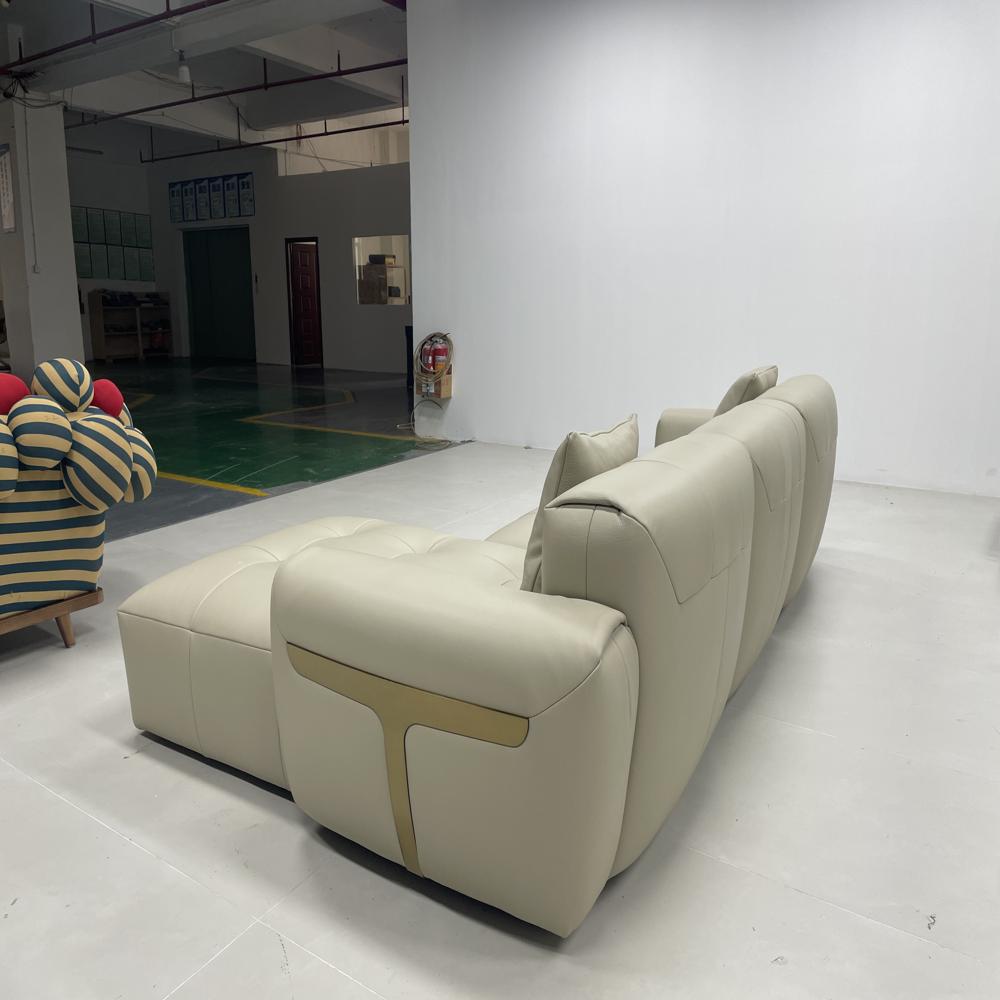 Italian Minimalist Leather Sofa, Modern Luxury L-Shaped Sectional Sofa