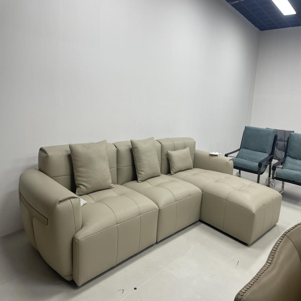 Italian Minimalist Leather Sofa, Modern Luxury L-Shaped Sectional Sofa