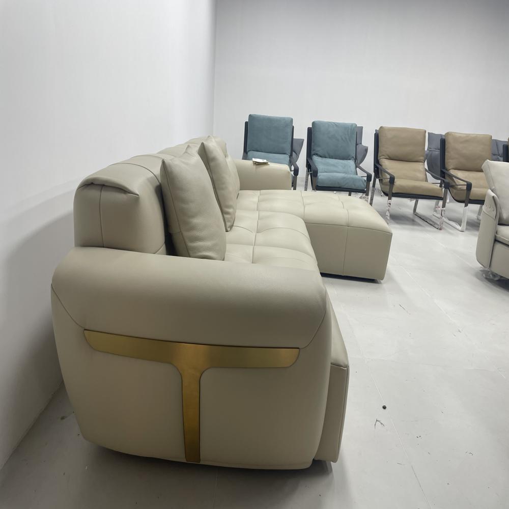 Italian Minimalist Leather Sofa, Modern Luxury L-Shaped Sectional Sofa