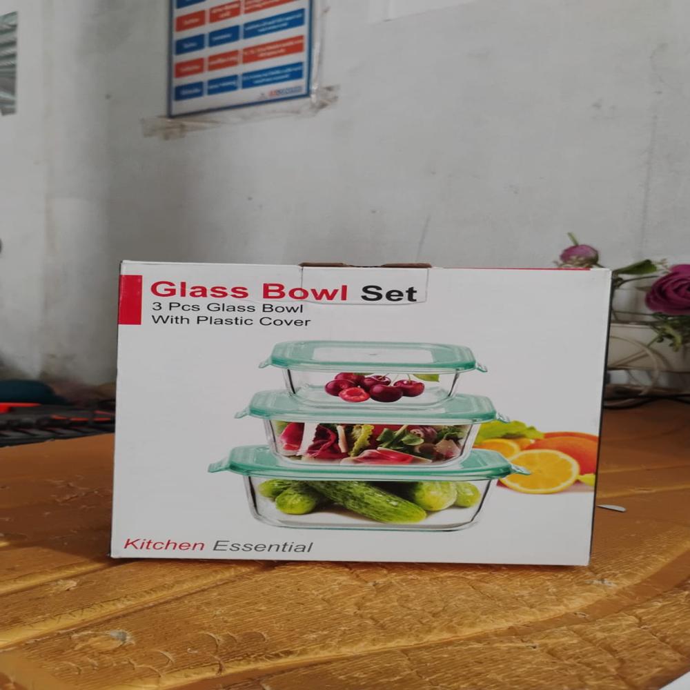Premium Quality 3Piece Square Glass Food Storage Container / Bowl Set