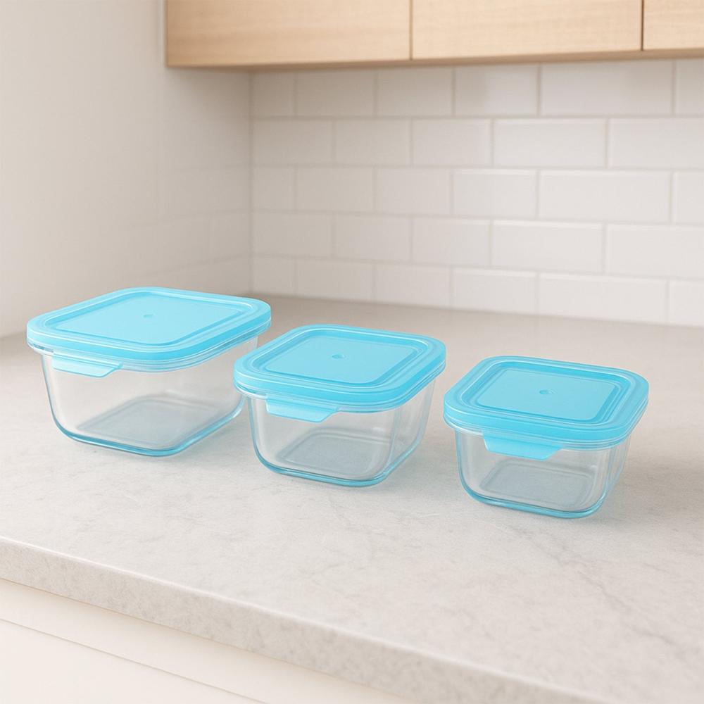 Premium Quality 3Piece Square Glass Food Storage Container / Bowl Set