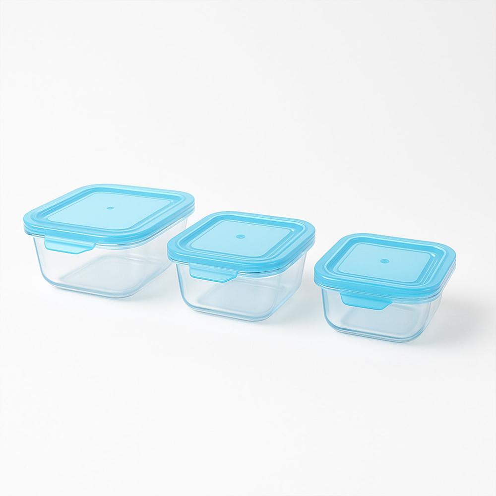 Premium Quality 3Piece Square Glass Food Storage Container / Bowl Set