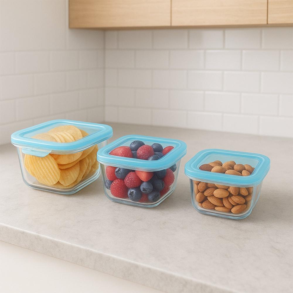 Premium Quality 3Piece Square Glass Food Storage Container / Bowl Set