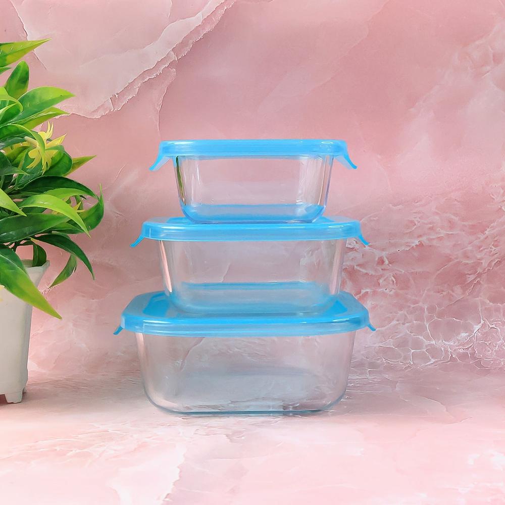 Premium Quality 3Piece Square Glass Food Storage Container / Bowl Set