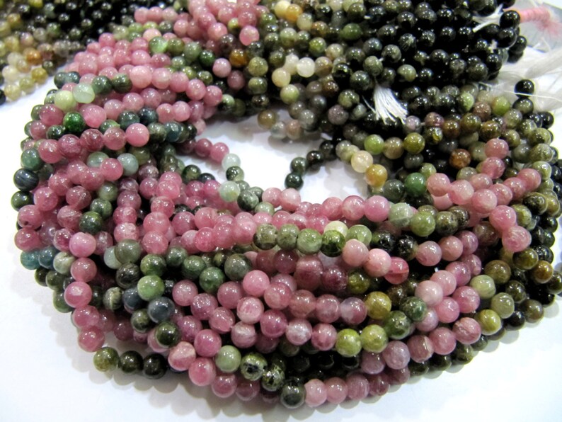 Multi Color Tourmaline Plain Smooth Ball Shape Round beads 3mm to 4mm Size Strand 13 inches long