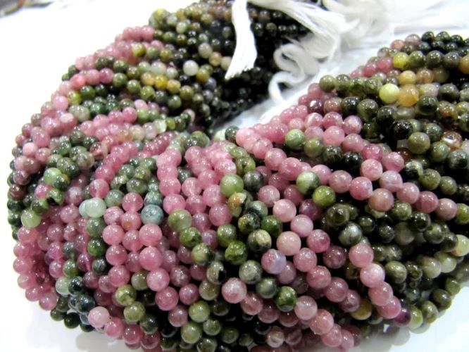 Multi Color Tourmaline Plain Smooth Ball Shape Round beads 3mm to 4mm Size Strand 13 inches long