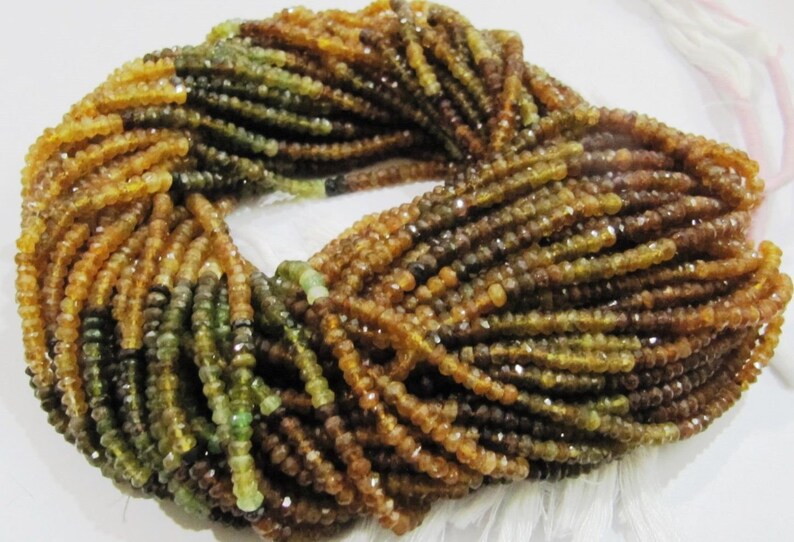 Natural Genuine Petrol tourmaline Rondelle Faceted Beads 3-4mm Size Strand 13 inches Long