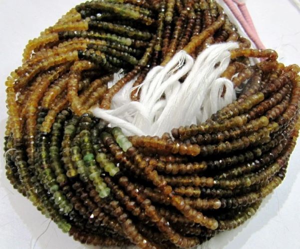 Natural Genuine Petrol tourmaline Rondelle Faceted Beads 3-4mm Size Strand 13 inches Long 