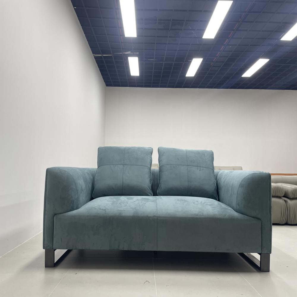Italian Minimalist Velvet 2-seater Sofa, Modern Luxury Straight Couch - Color: Blue