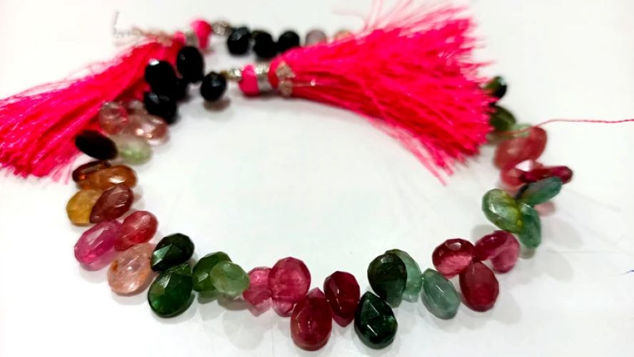 Natural Multi Tourmaline Pear Shape Briolette Beads Sold Per Strand 8 Inches Long 
