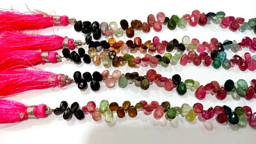 Natural Multi Tourmaline Pear Shape Briolette Beads Sold Per Strand 8 Inches Long 