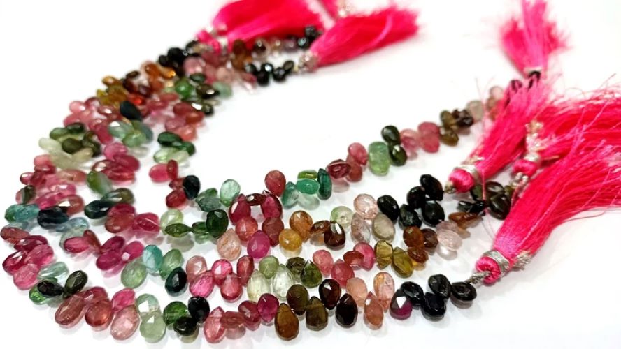 Natural Multi Tourmaline Pear Shape Briolette Beads Sold Per Strand 8 Inches Long 