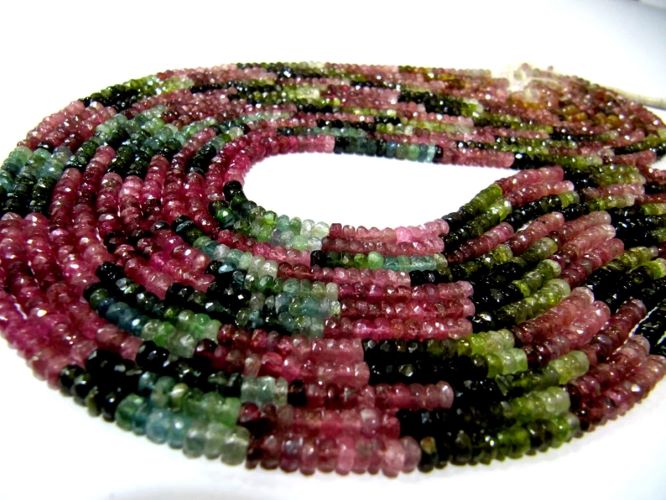 Natural Multi Tourmaline Watermelon Multi color Rondelle Faceted Beads Size 3 to 4mm Strand 15 inches Long