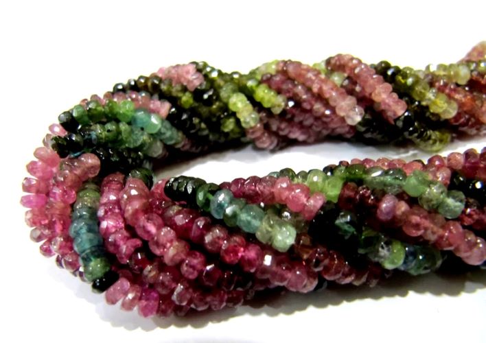 Natural Multi Tourmaline Watermelon Multi color Rondelle Faceted Beads Size 3 to 4mm Strand 15 inches Long