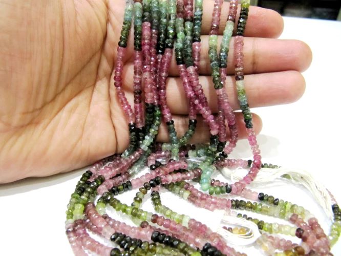 Natural Multi Tourmaline Watermelon Multi color Rondelle Faceted Beads Size 3 to 4mm Strand 15 inches Long