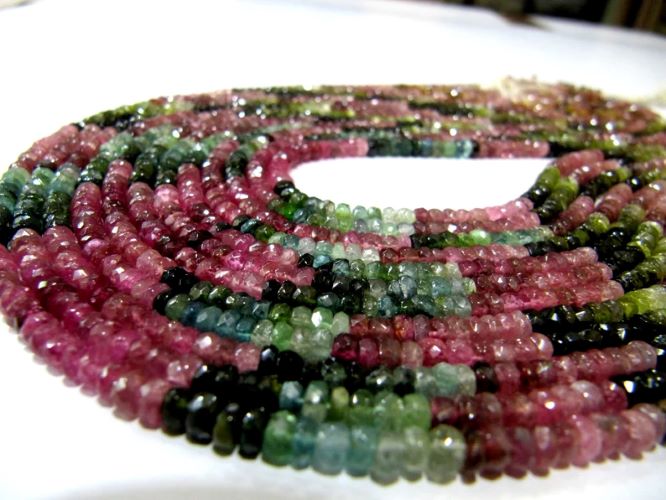Natural Multi Tourmaline Watermelon Multi color Rondelle Faceted Beads Size 3 to 4mm Strand 15 inches Long