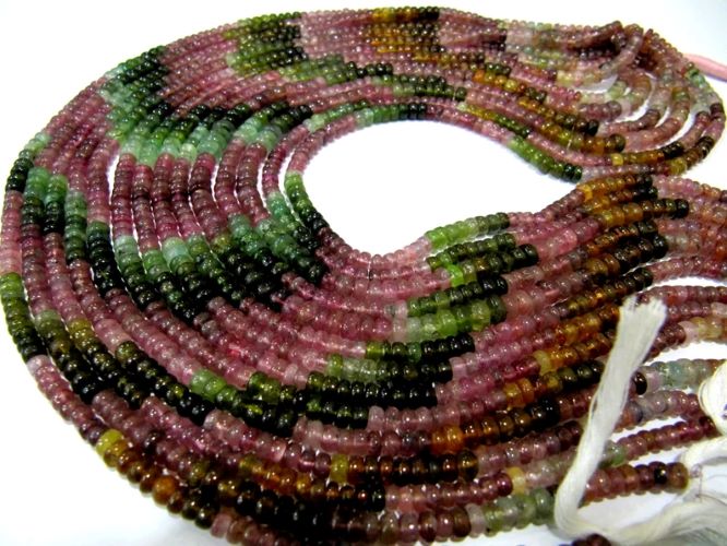Natural Multi Tourmaline Rondelle Smooth Beads 5-6mm Sold per Strand of 13 Inches Long