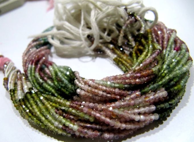Natural Multi tourmaline 2mm Rondelle Micro faceted Gemstone Beads Strand 13 Inches Long