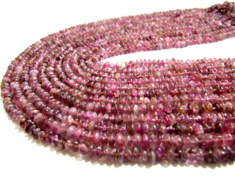 Natural Pink Tourmaline 3-4mm Rondelle Plain Beads Button Shape Smooth Gemstone Beads strand 13 inches long 