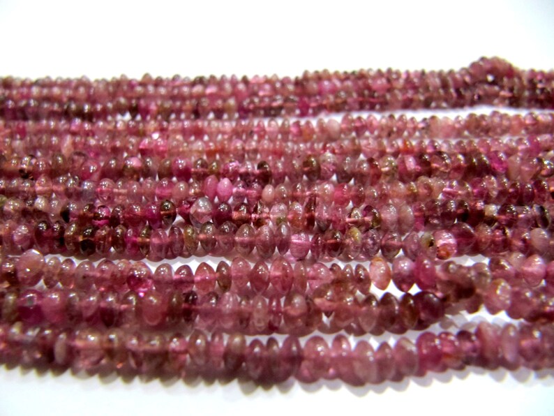 Natural Pink Tourmaline 3-4mm Rondelle Plain Beads Button Shape Smooth Gemstone Beads strand 13 inches long 