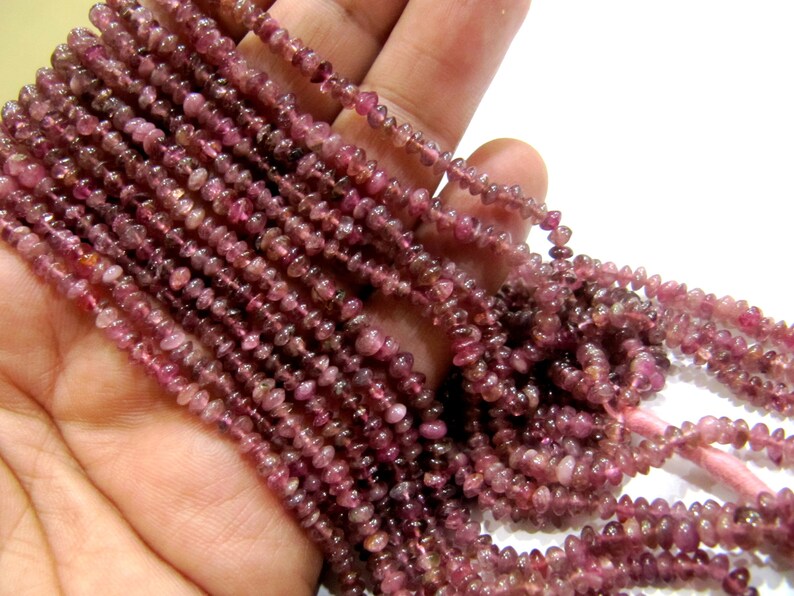 Natural Pink Tourmaline 3-4mm Rondelle Plain Beads Button Shape Smooth Gemstone Beads strand 13 inches long 
