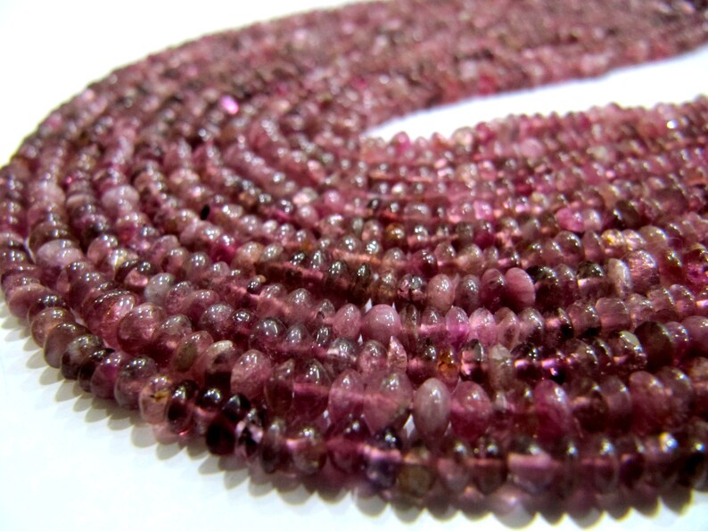 Natural Pink Tourmaline 3-4mm Rondelle Plain Beads Button Shape Smooth Gemstone Beads strand 13 inches long 