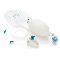 Ambu Bag - Silicone, 15x8x8 Cm, Transparent/blue | 350 Ml Bag, Neonatal Mask, Latex-free, Reusable, Autoclavable
