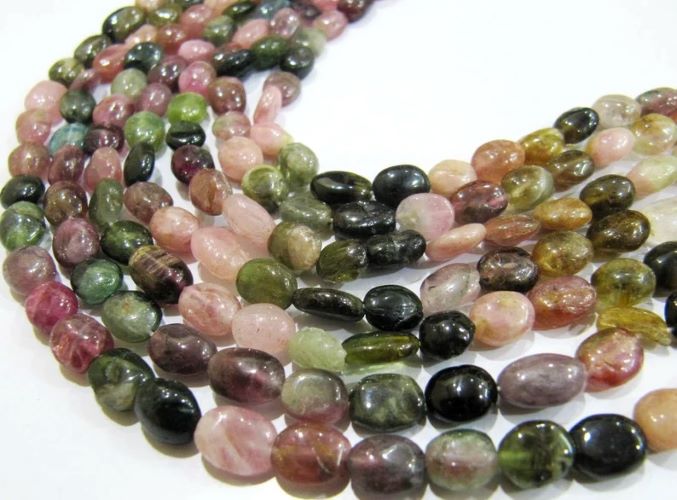 Natural Multi Tourmaline Oval Nugget Shape Smooth Plain 6-8 mm Beads Strand 13 Inches