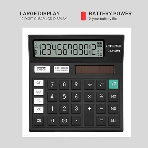 Cittlizen (Citizen) Ct-512wt Basic Desktop Calculator. - Color: Any Color
