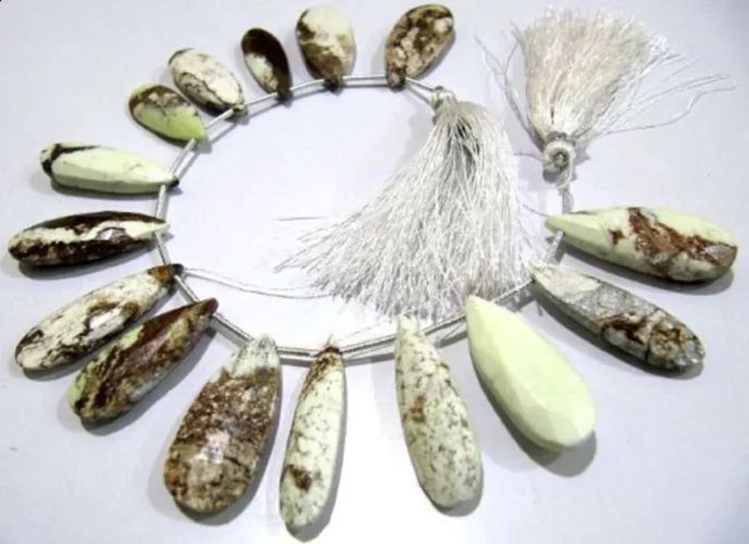 Natural Lemon Chrysocolla Pear Shape Faceted Briolette beads 10x13mm To 12x35mm Graduated Strand 8 Inches