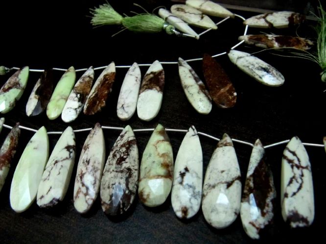 Natural Lemon Chrysocolla Pear Shape Faceted Briolette beads 10x13mm To 12x35mm Graduated Strand 8 Inches