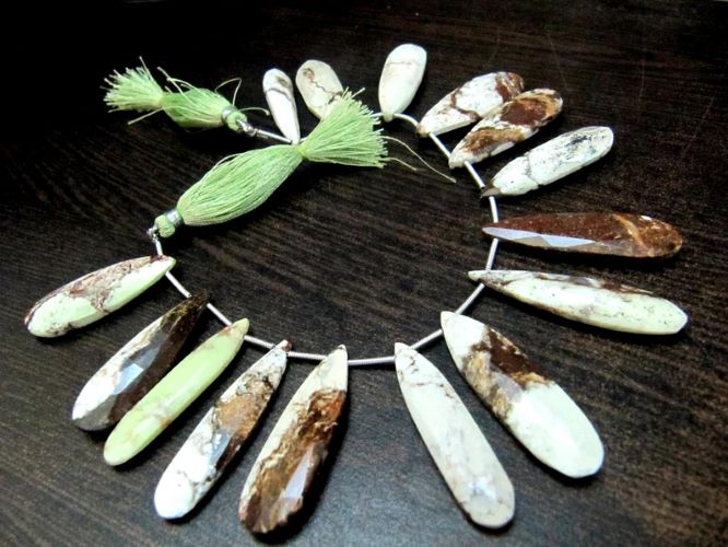 Natural Lemon Chrysocolla Pear Shape Faceted Briolette beads 10x13mm To 12x35mm Graduated Strand 8 Inches