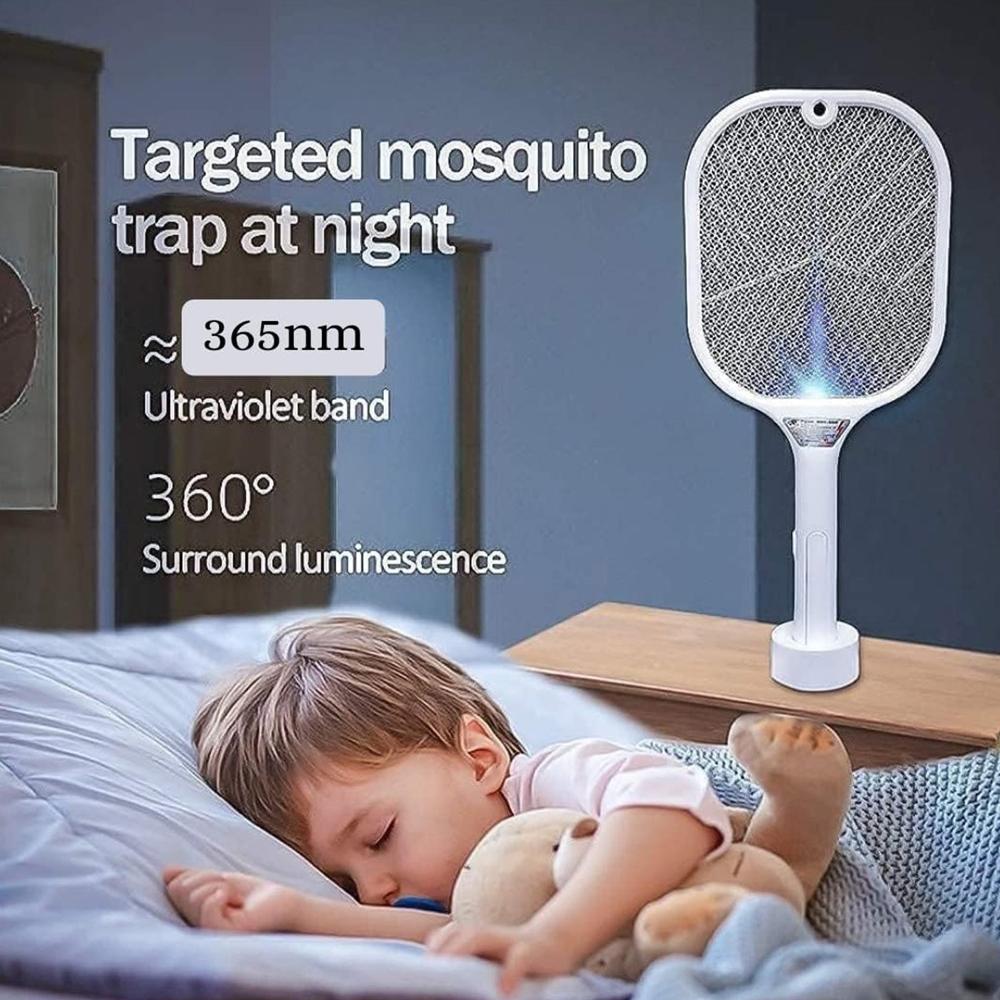 Rechargeable Mosquito Killer Racket with UV Light, USB Charging Base