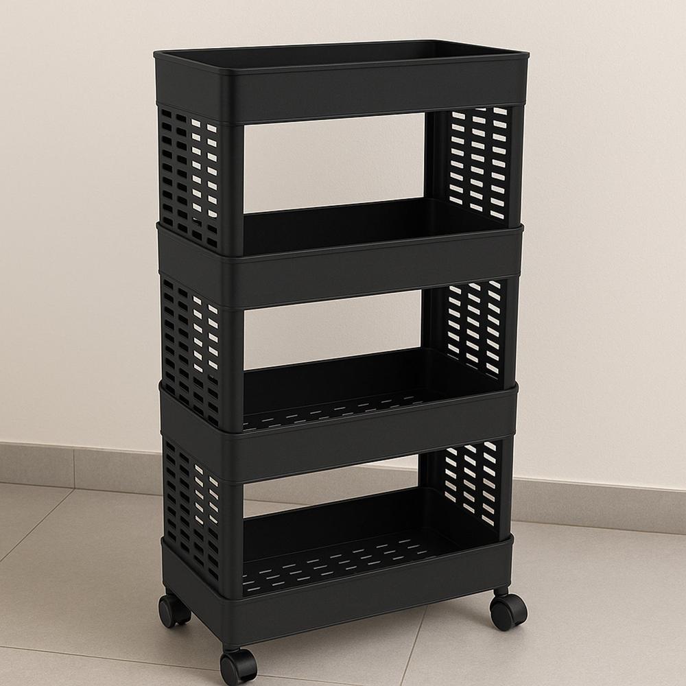 4 Layer Plastic Storage Rack With Wheels - Color: Mix