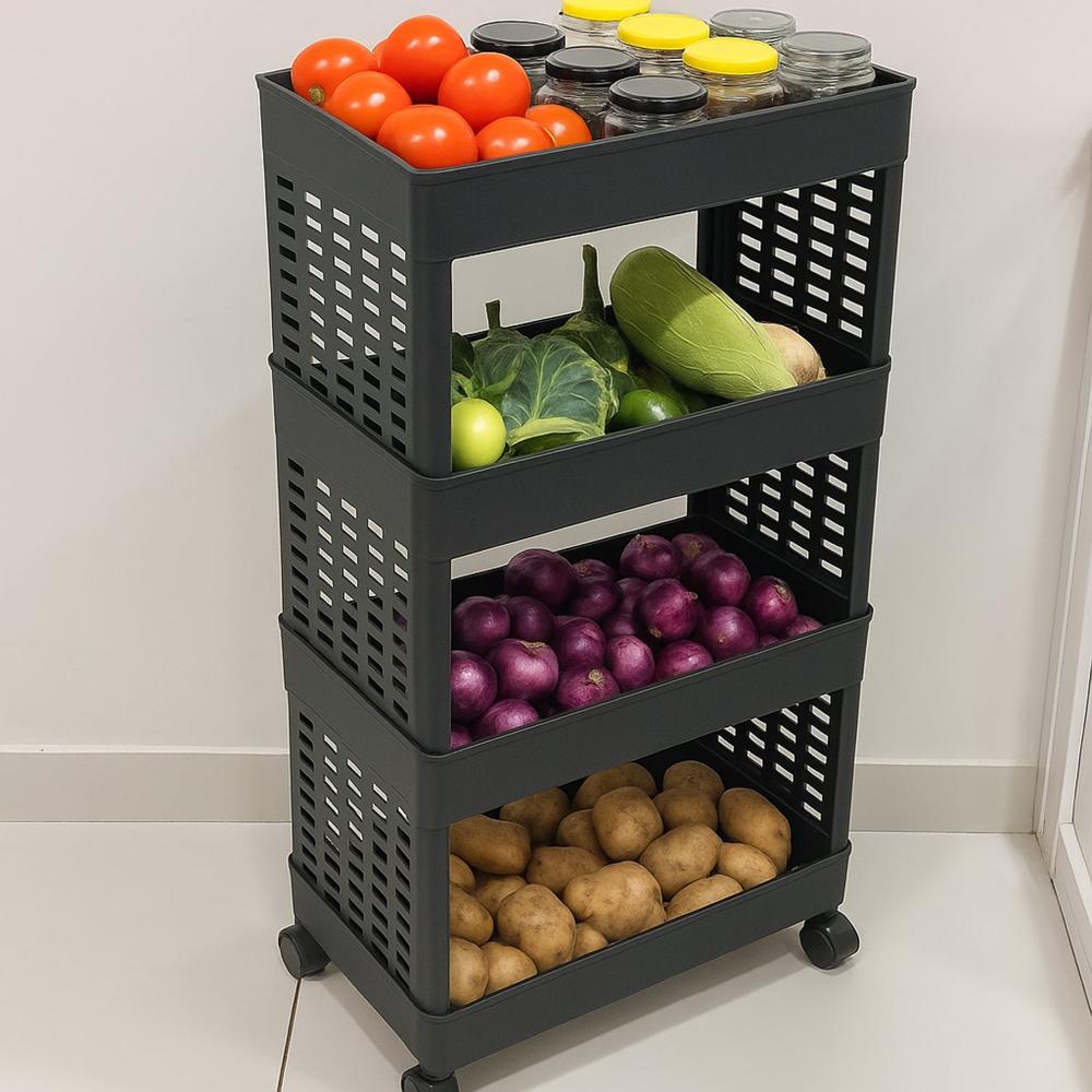 4 Layer Plastic Storage Rack With Wheels - Color: Mix