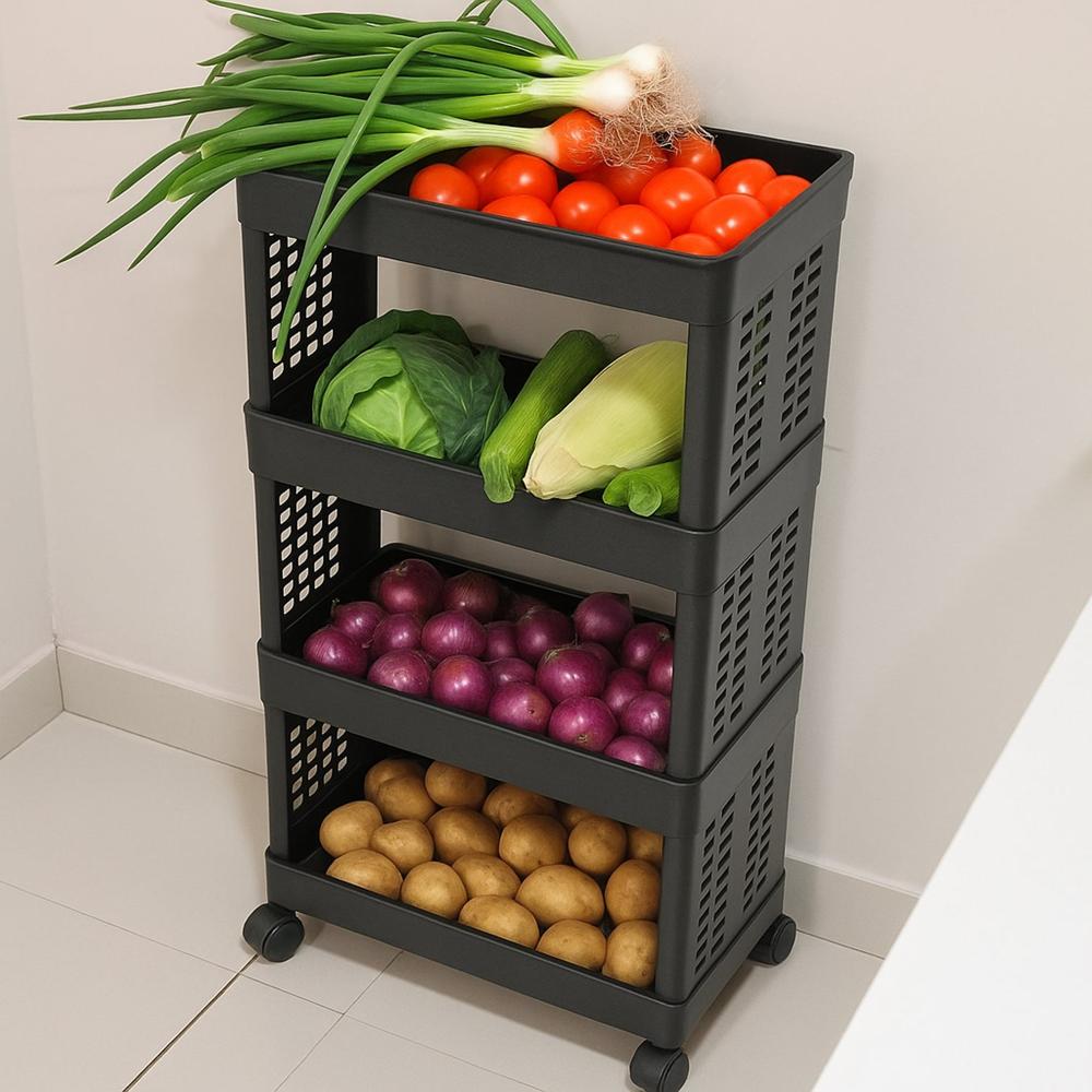4 Layer Plastic Storage Rack With Wheels - Color: Mix