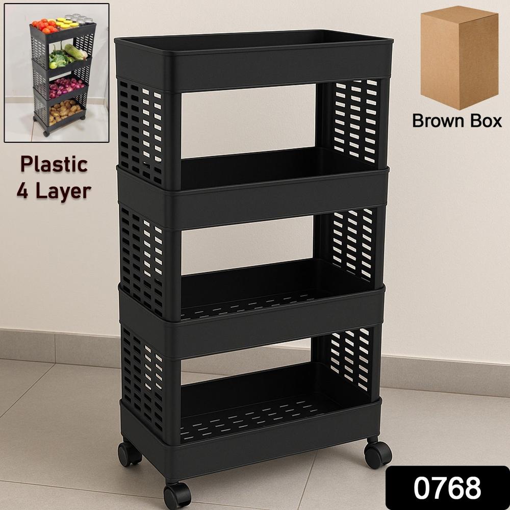 4 Layer Plastic Storage Rack With Wheels - Color: Mix