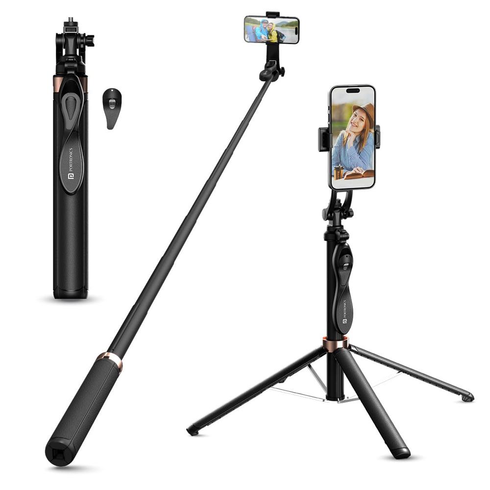 Portronics Lumistick Pro Smart Selfie Stick with 360 Degree Rotation, 10 M Bluetooth Range,